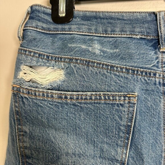 American Eagle Highest Rise Mom Short Womens Size 8 Blue Distressed Zip - Picture 9 of 15